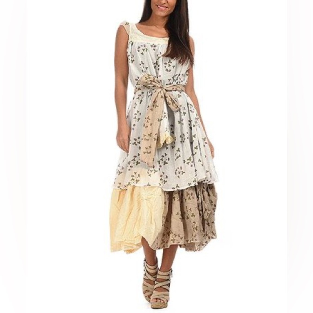 Ian Mosh Off-White & Beige Strawberry Tiered Dress - Picture 15 of 15